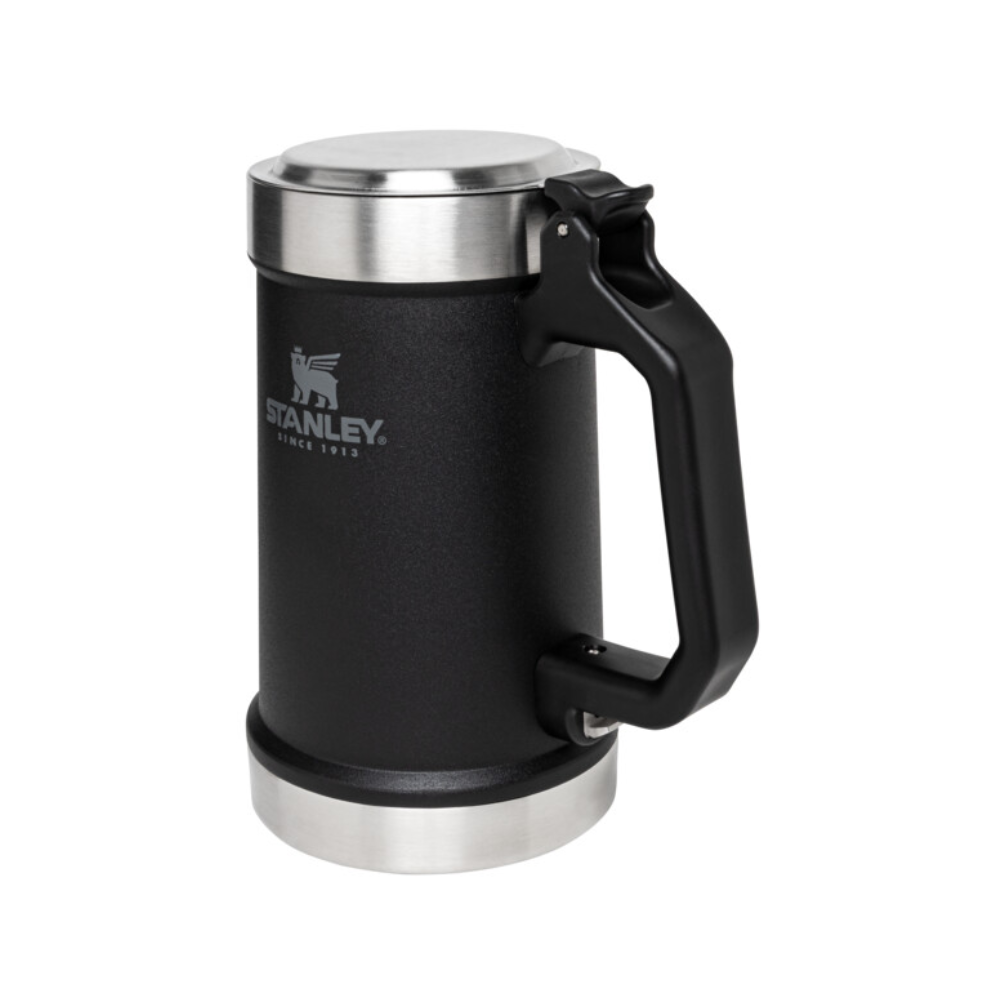 BEER STEIN CON TAPA Y ABRIDOR 710 ML NEGRO